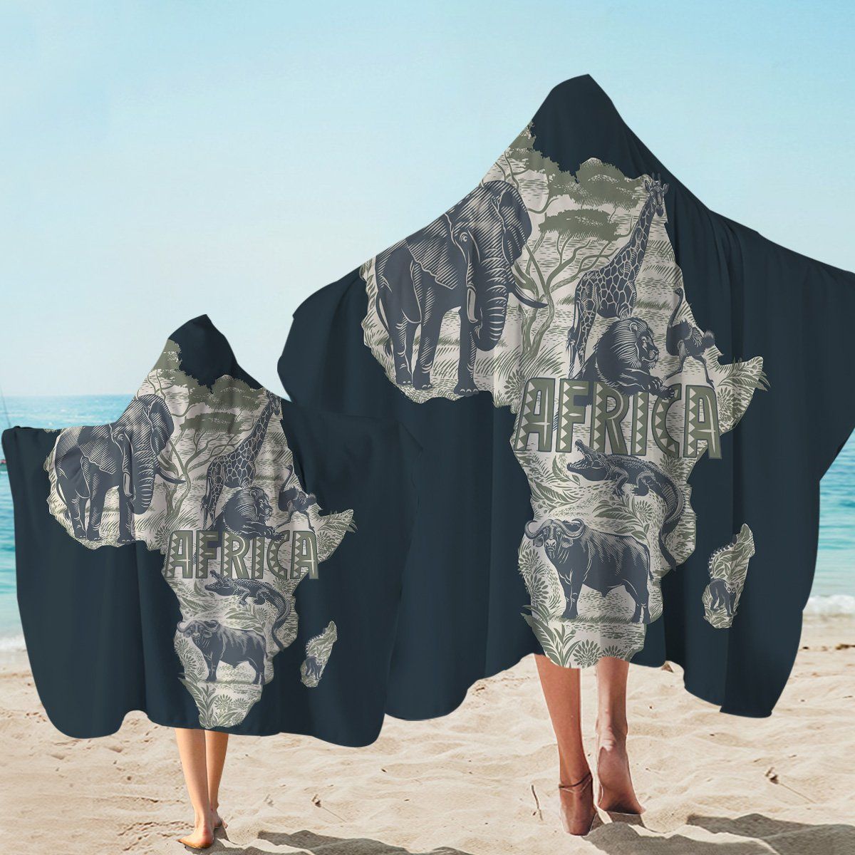 Fauna Diversity Africa Navy Printed Hooded Towel