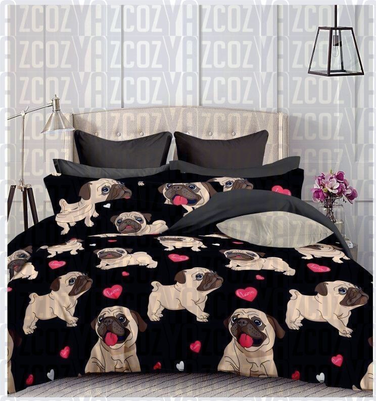 Fawn Pug Black Bedding Set