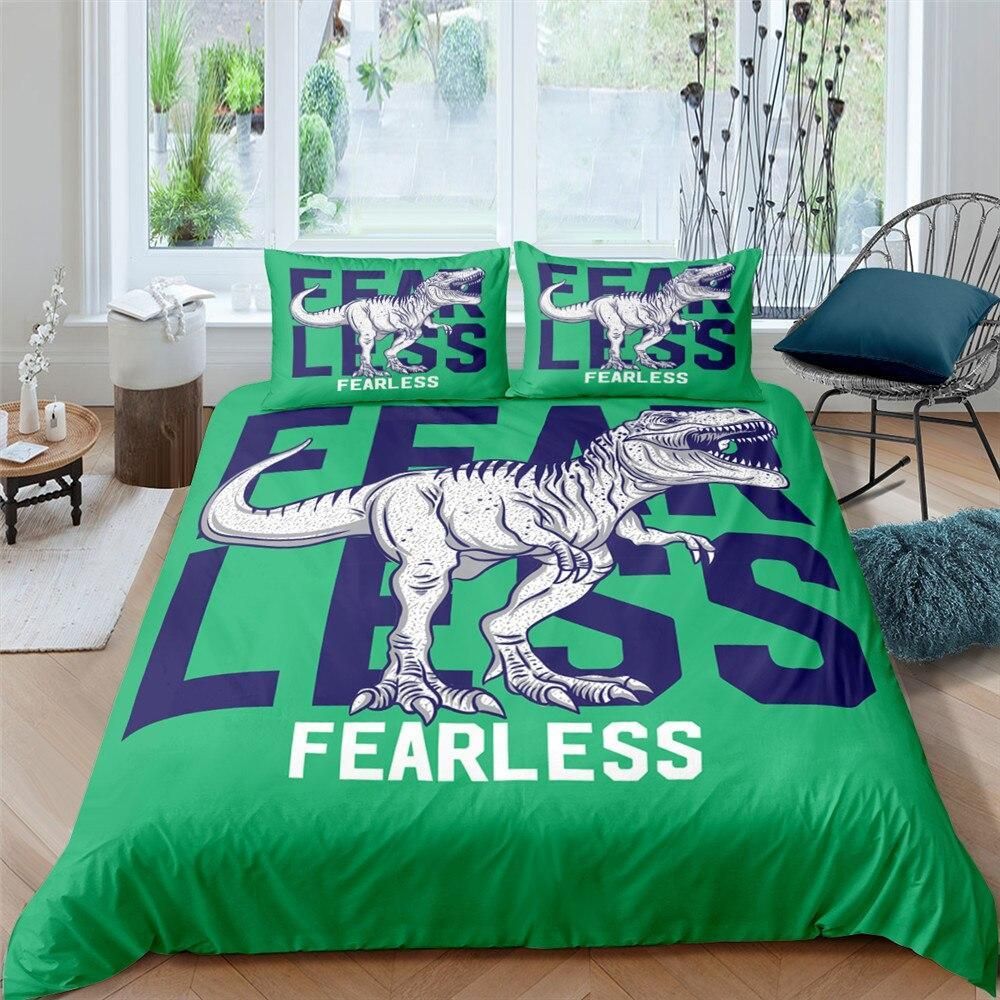Fearless Dino Green Background Bedding Set
