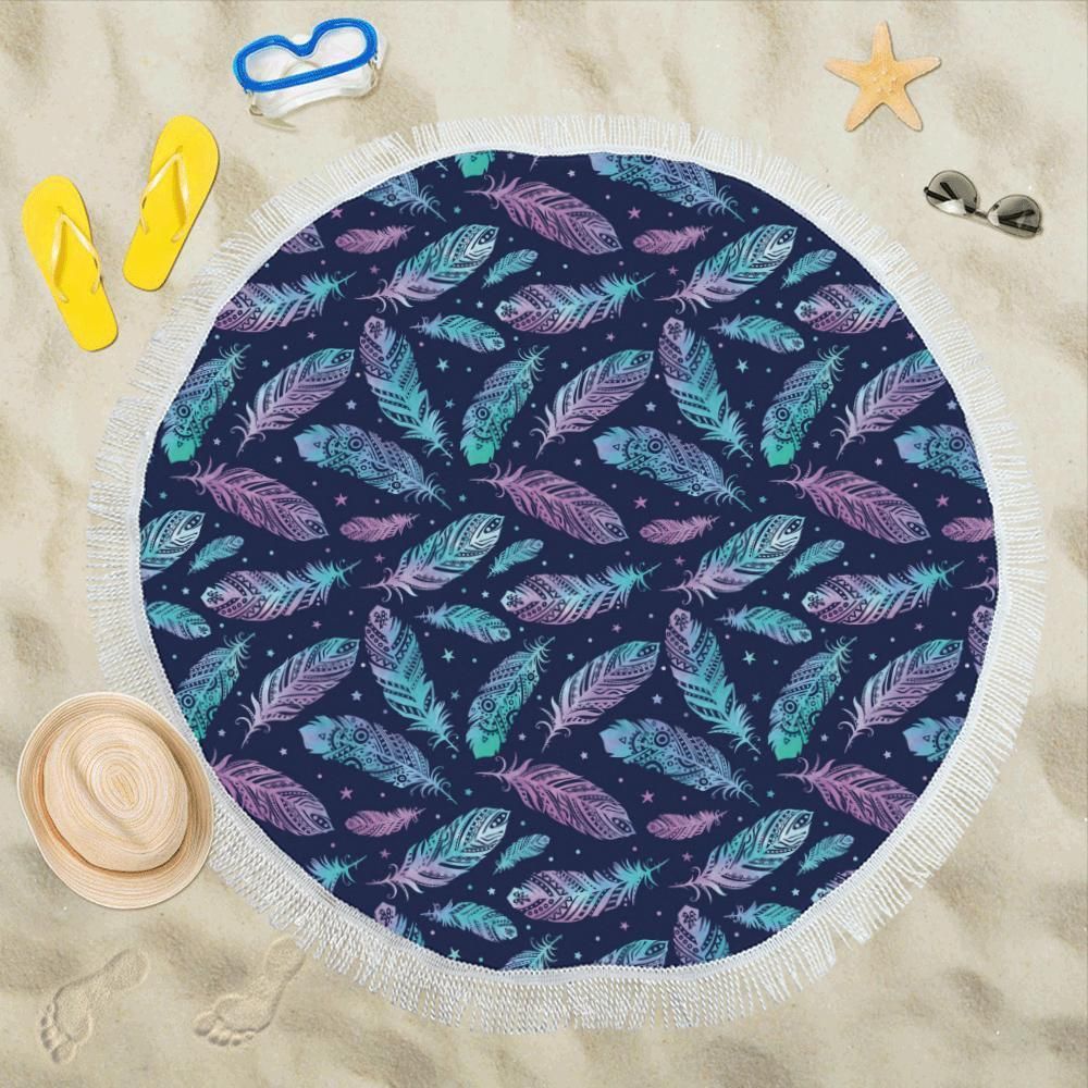 Feather Aztec Design Printed Round Beach Towel