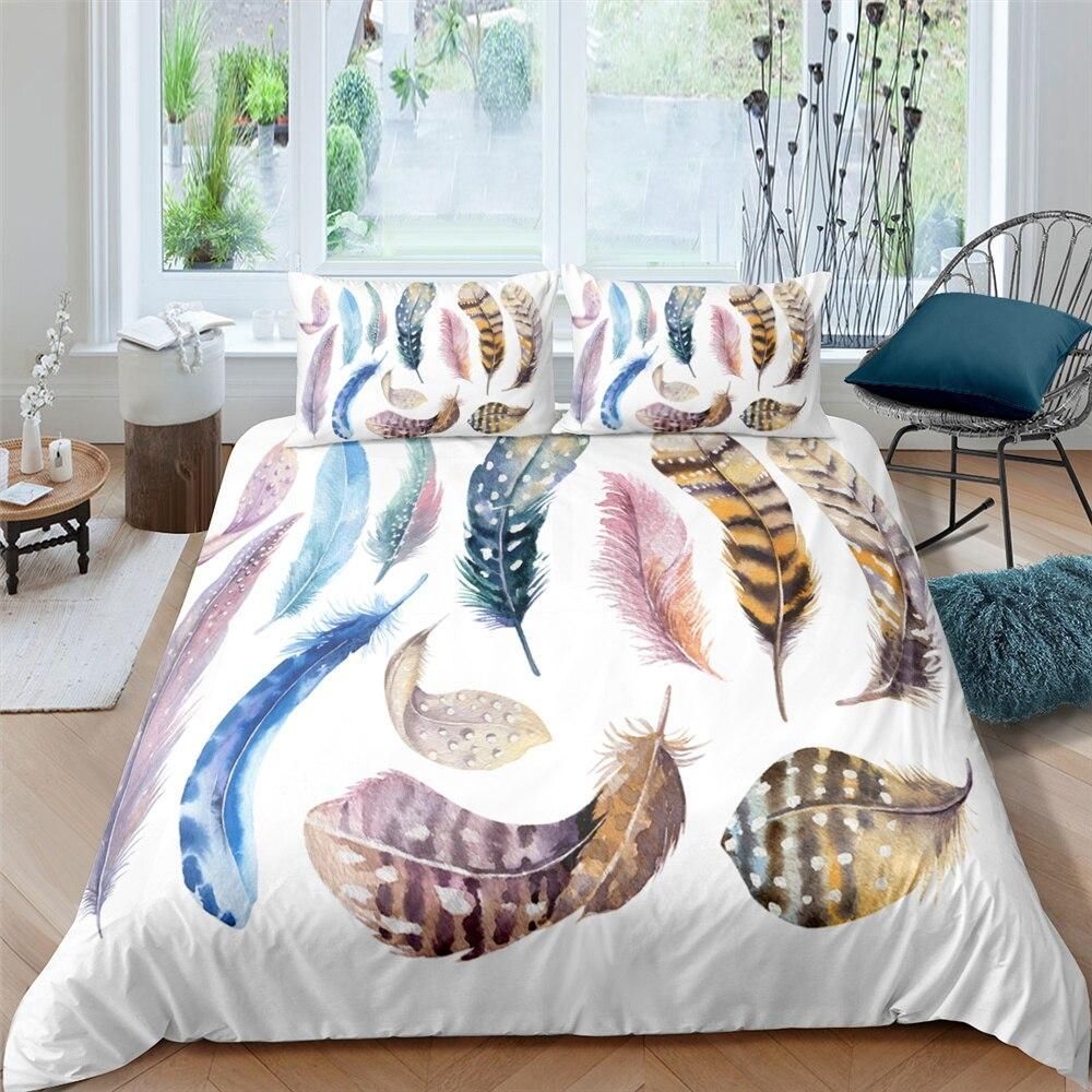 Feather Collection White Background Bedding Set