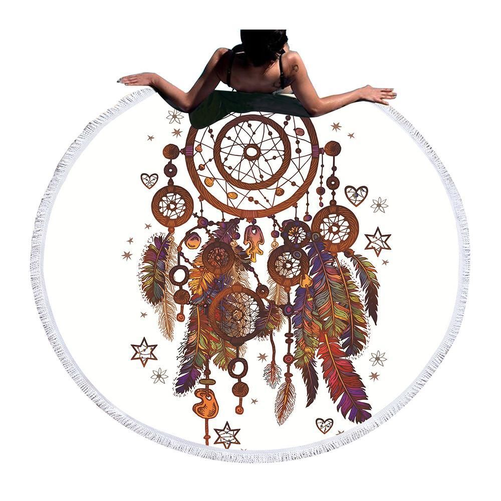Feather Dreamcatcher Dream Bigger Than Stars Printed Round Beach Towel