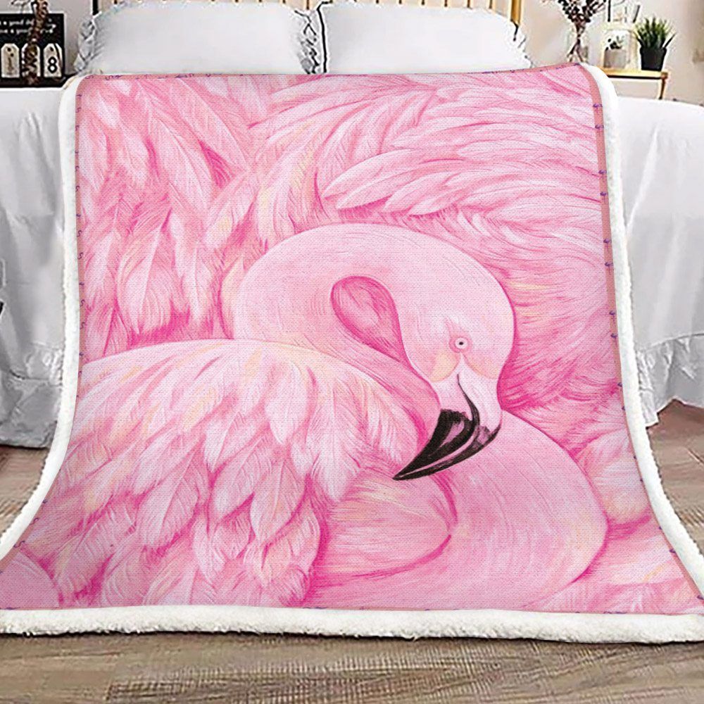Feather Flamingo Sherpa Fleece Blanket