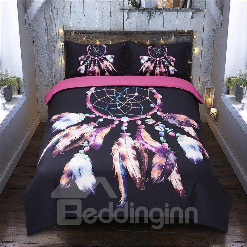 Feather Ornaments Black Dream Catcher Bedding Set