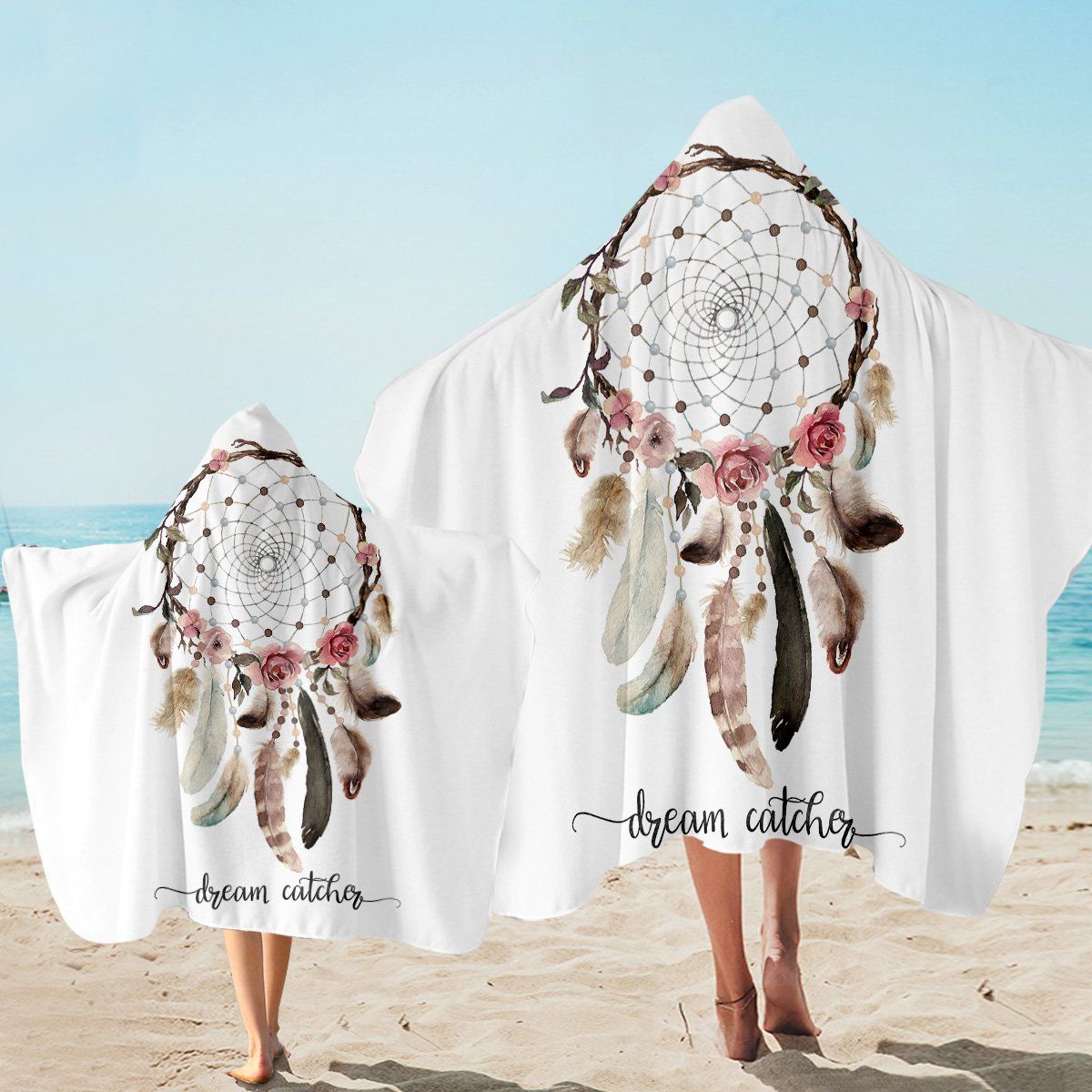 Feathery Spiral Dreamcatcher Dream Without Fear Printed Hooded Towel