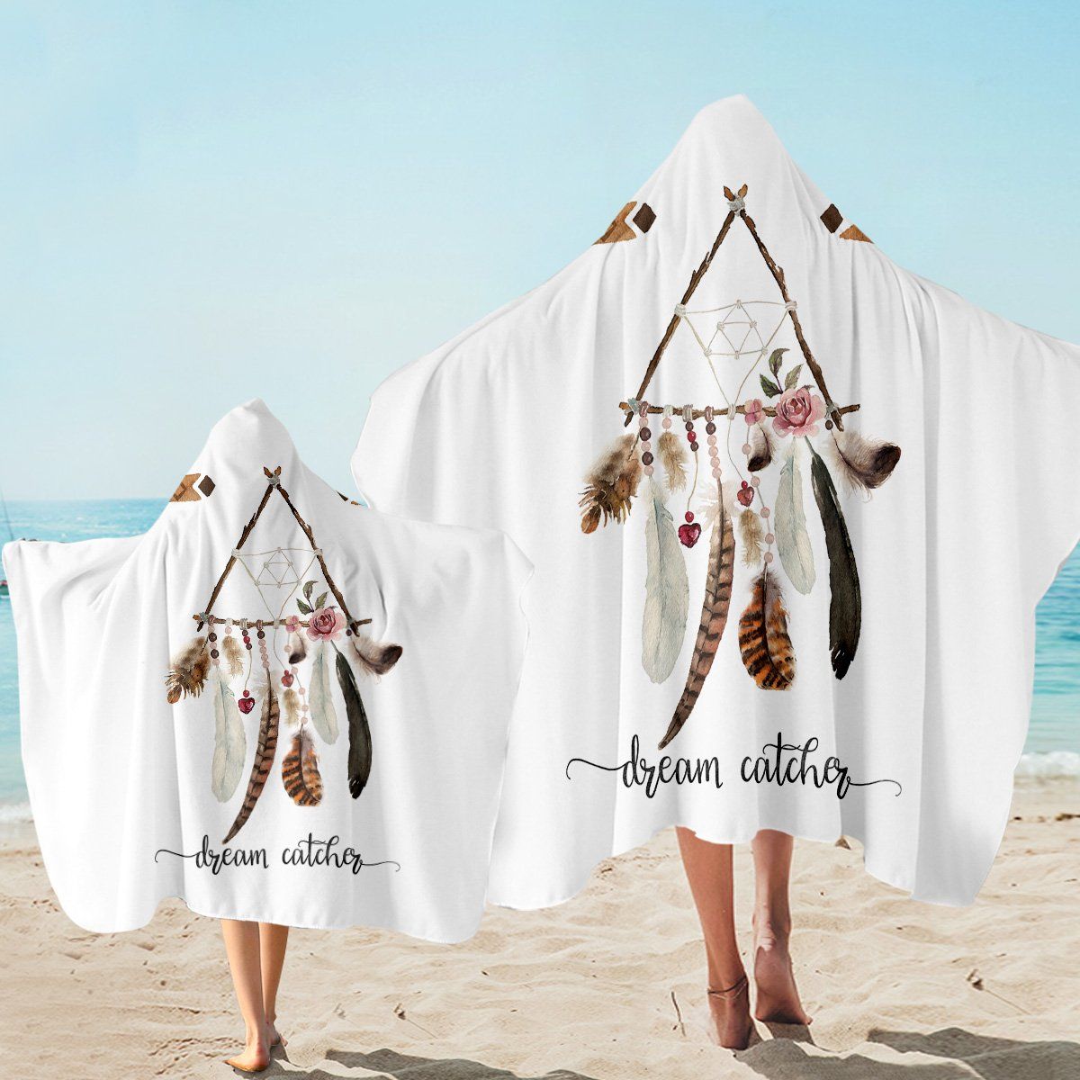 Feathery Triangle Dreamcatcher Printed Hooded Towel