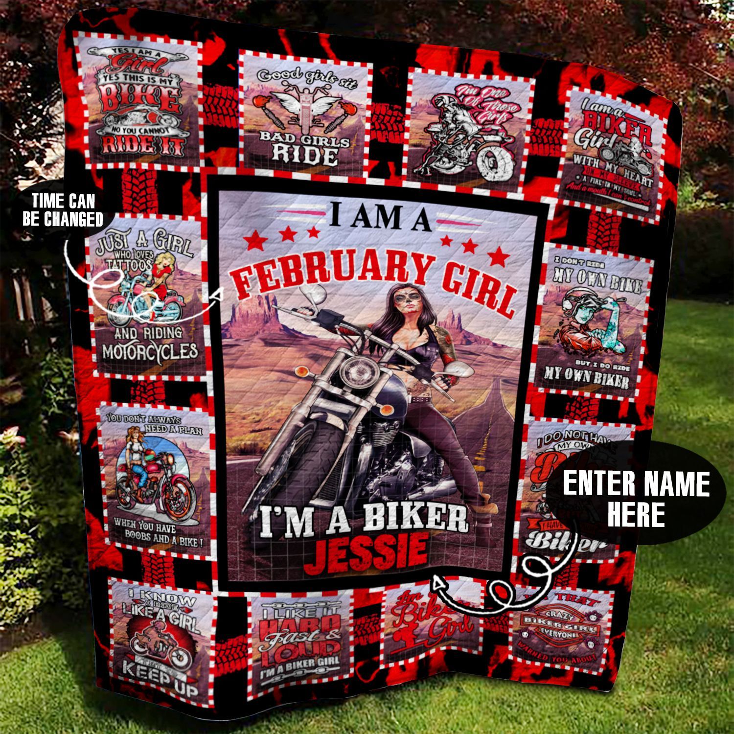 February Biker Girl Personalized Quilt Blanket BBB060612SM