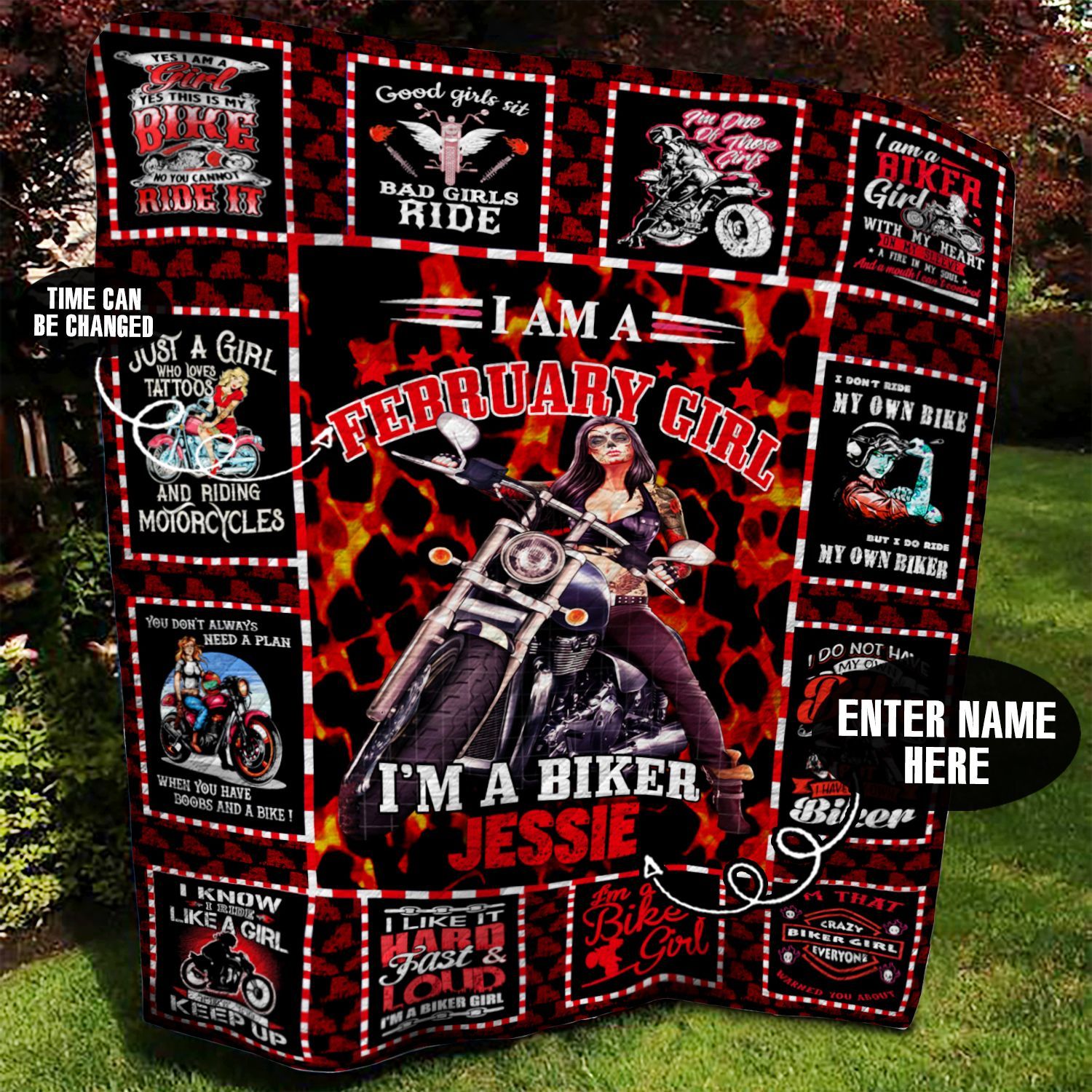 February Biker Girl Personalized Quilt Blanket BBB060613SM