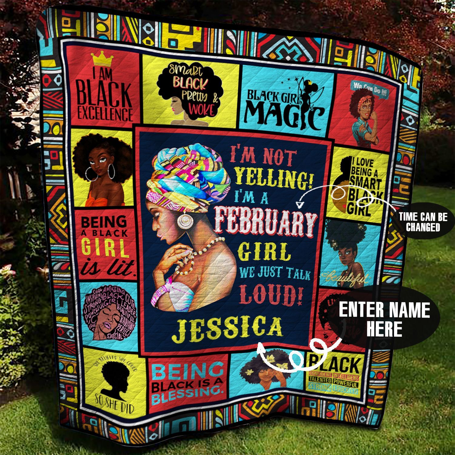 February Black Girl Personalized Quilt Blanket BBB030642HT