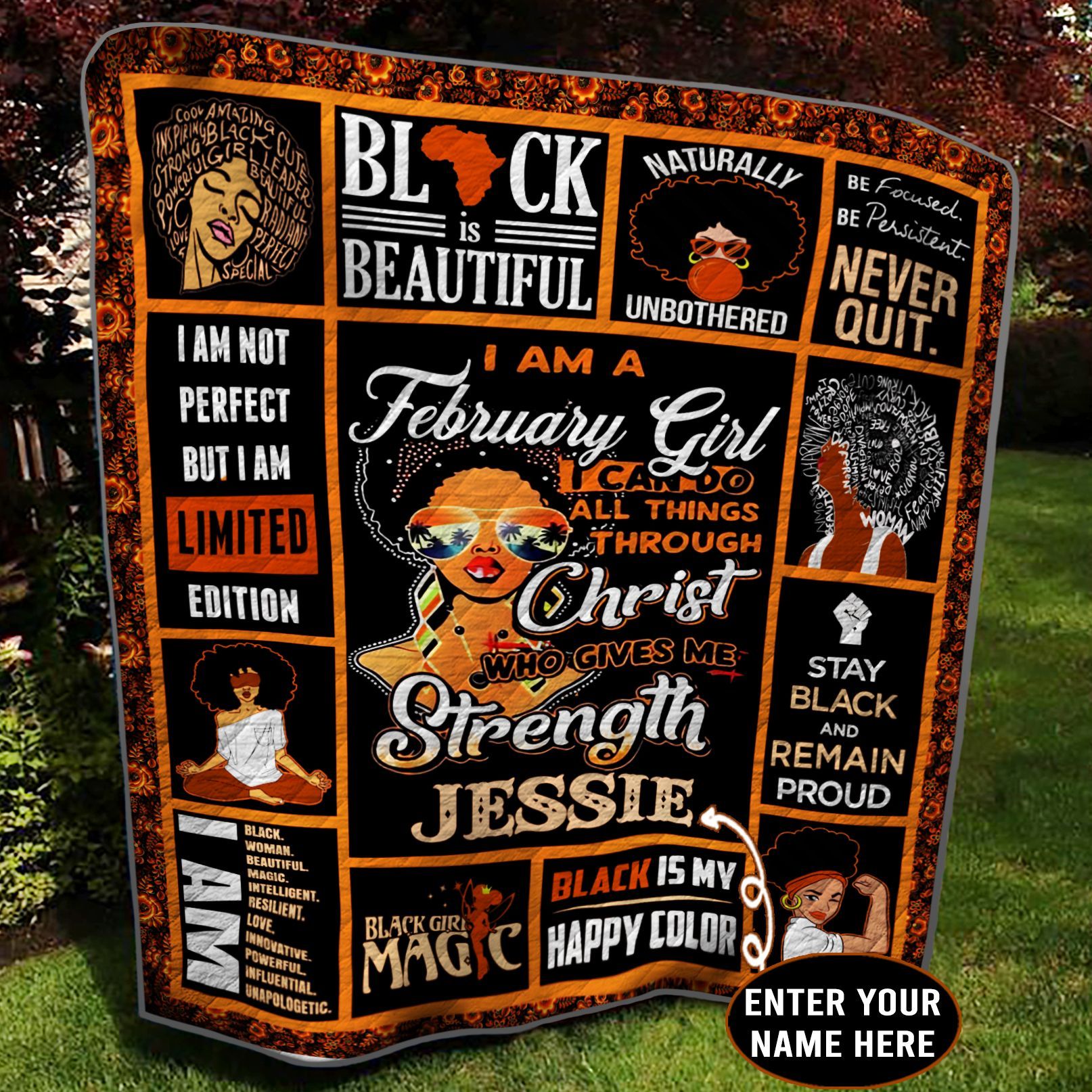 February Black Girl Personalized Quilt Blanket BBB290502NB