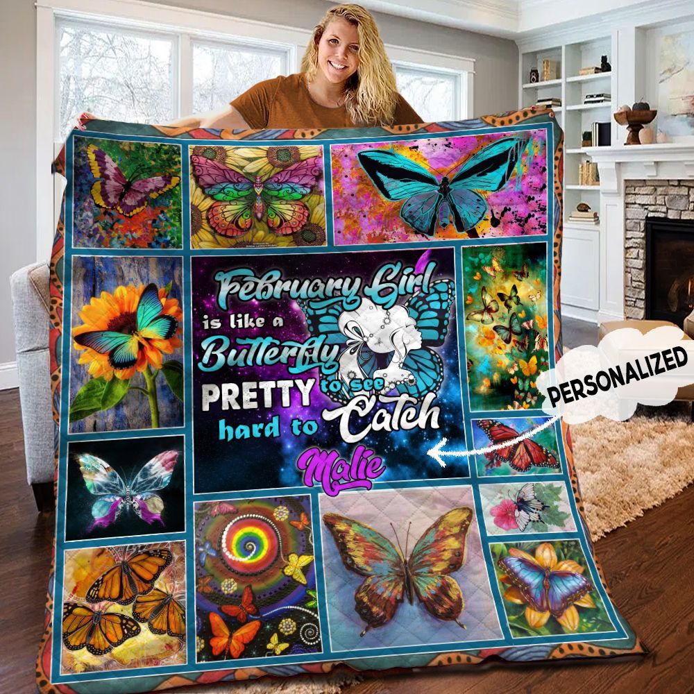 February Butterfly Personalized Quilt Blanket HHH300537TN