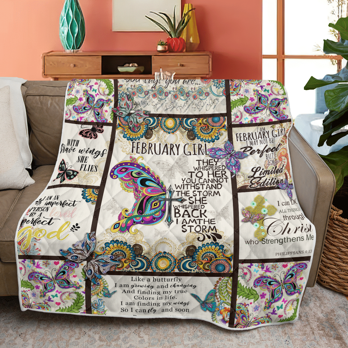 February Girl Colorful Unique Quilt Blanket DHC17064