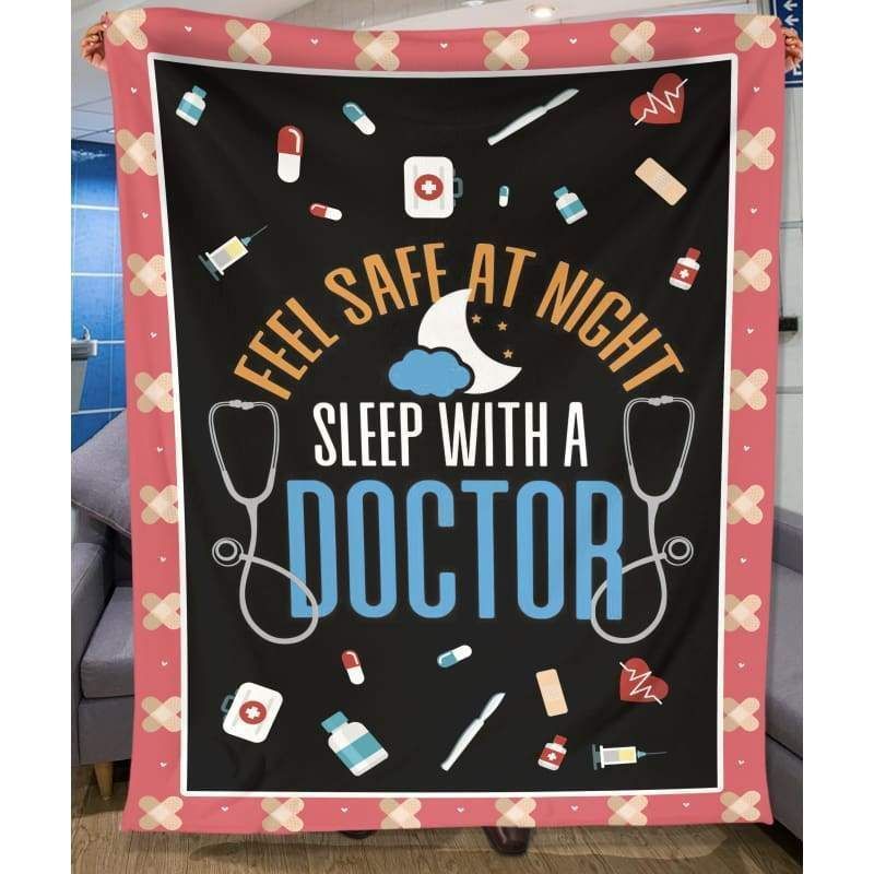 Feel Safe At Night Sleep With A Doctor Printed Fleece Blanket