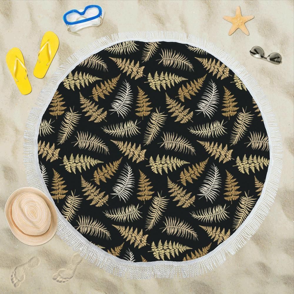 Fern Leave Bright Print Pattern Round Beach Towel