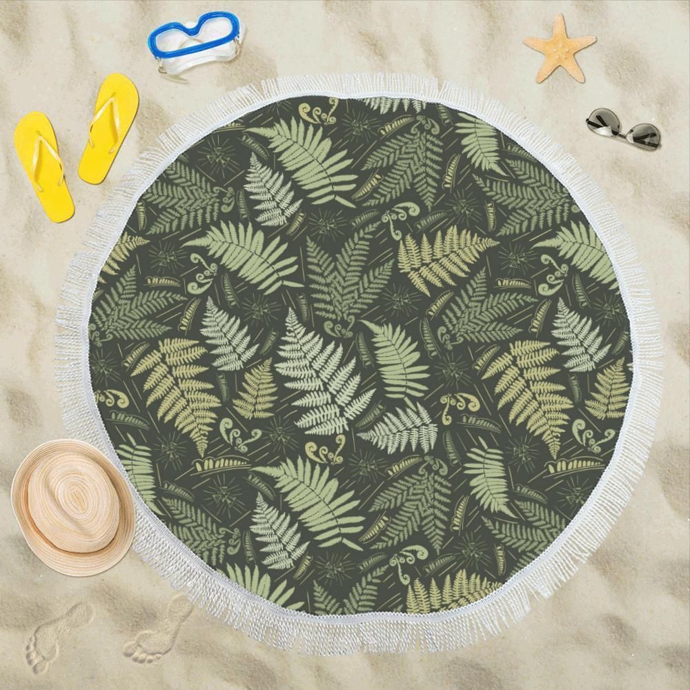 Fern Leave Green Pattern Printed Round Beach Towel