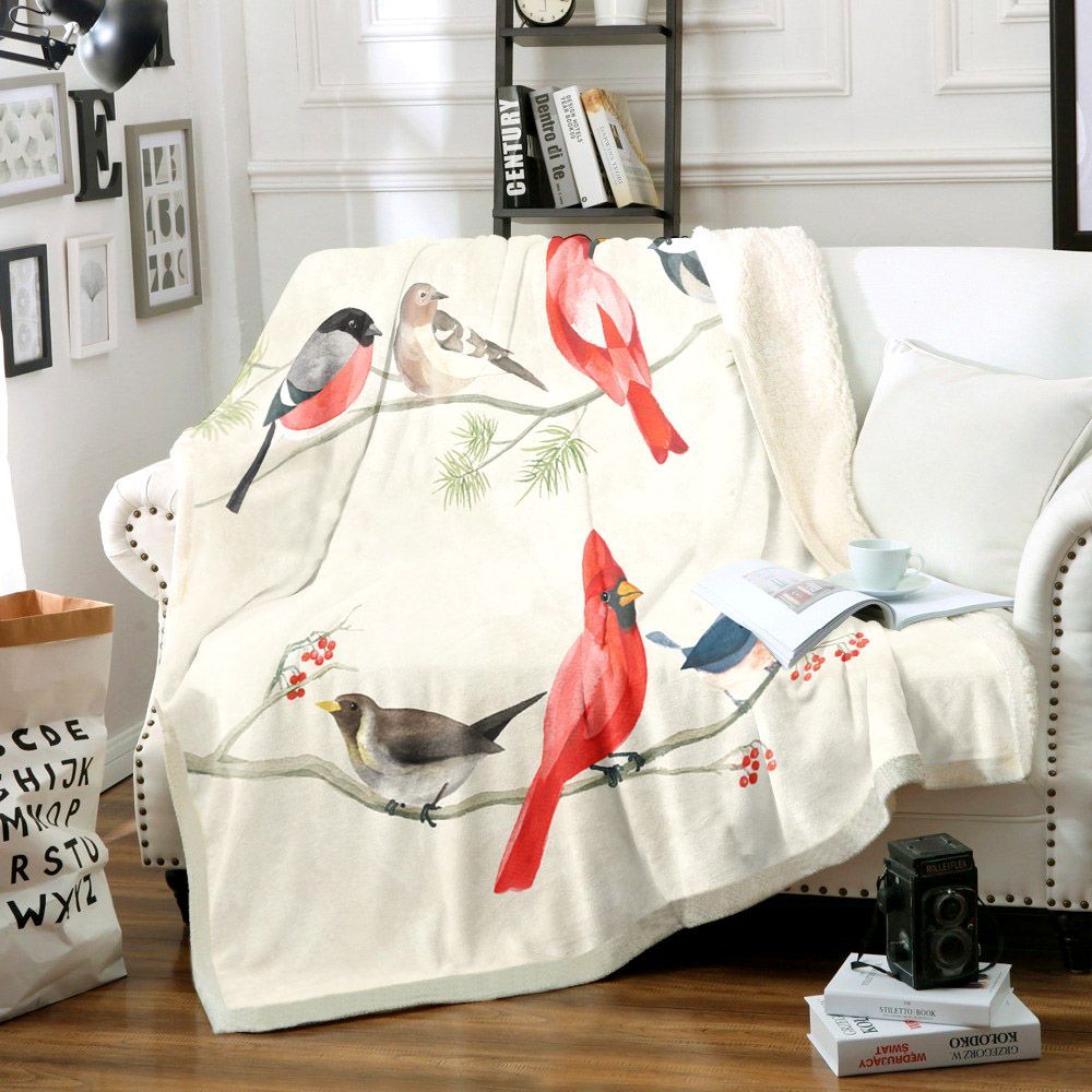 Festive Birds Sherpa Fleece Blanket