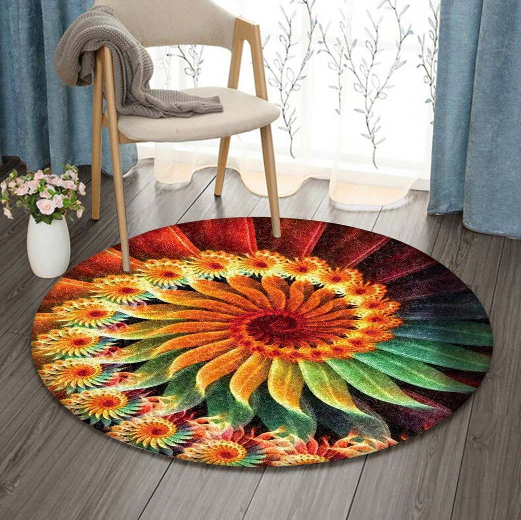 Fibonacci Spiral Art Fractal Round Carpet