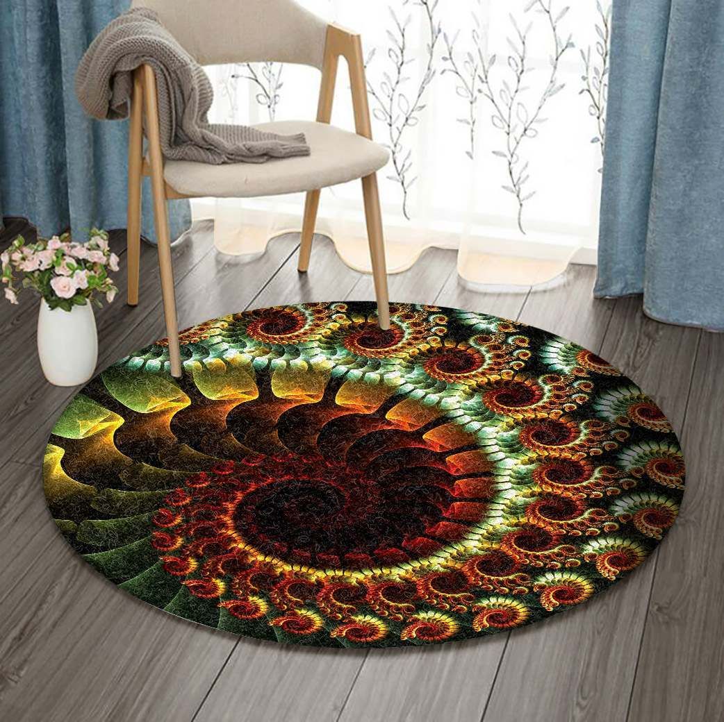 Fibonacci Spiral Art Fractal Round Carpet