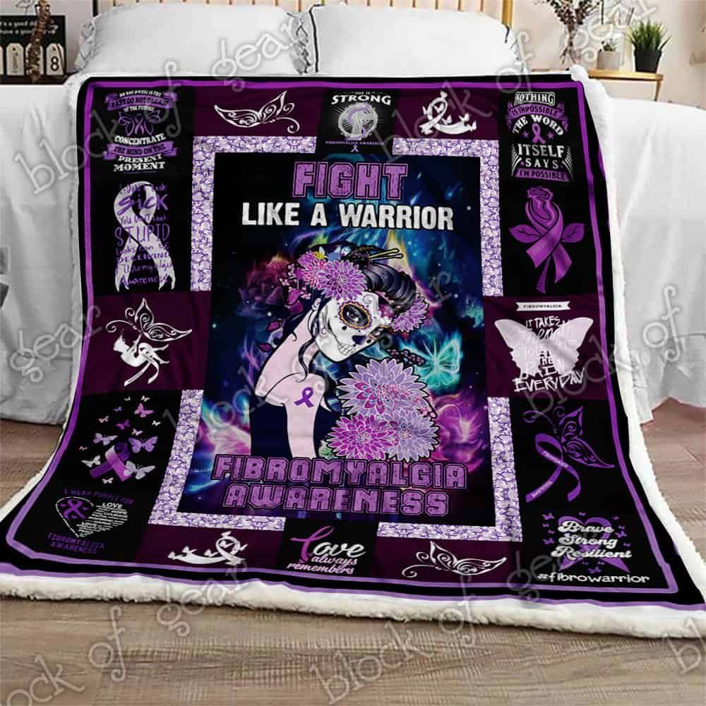 Fibro Awareness Fight Like A Warrior Fleece Blanket