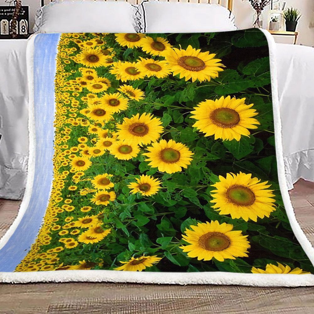 Field Of Sunflowers Sherpa Fleece Blanket