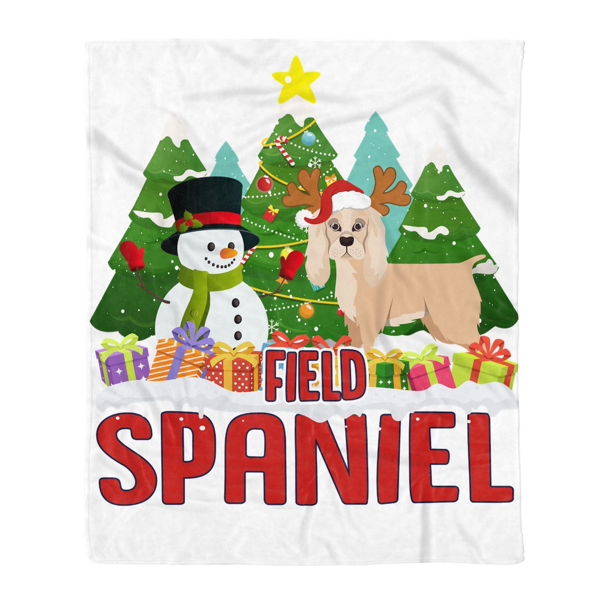 Field Spaniel Snowman Christmas Sherpa Fleece Blanket