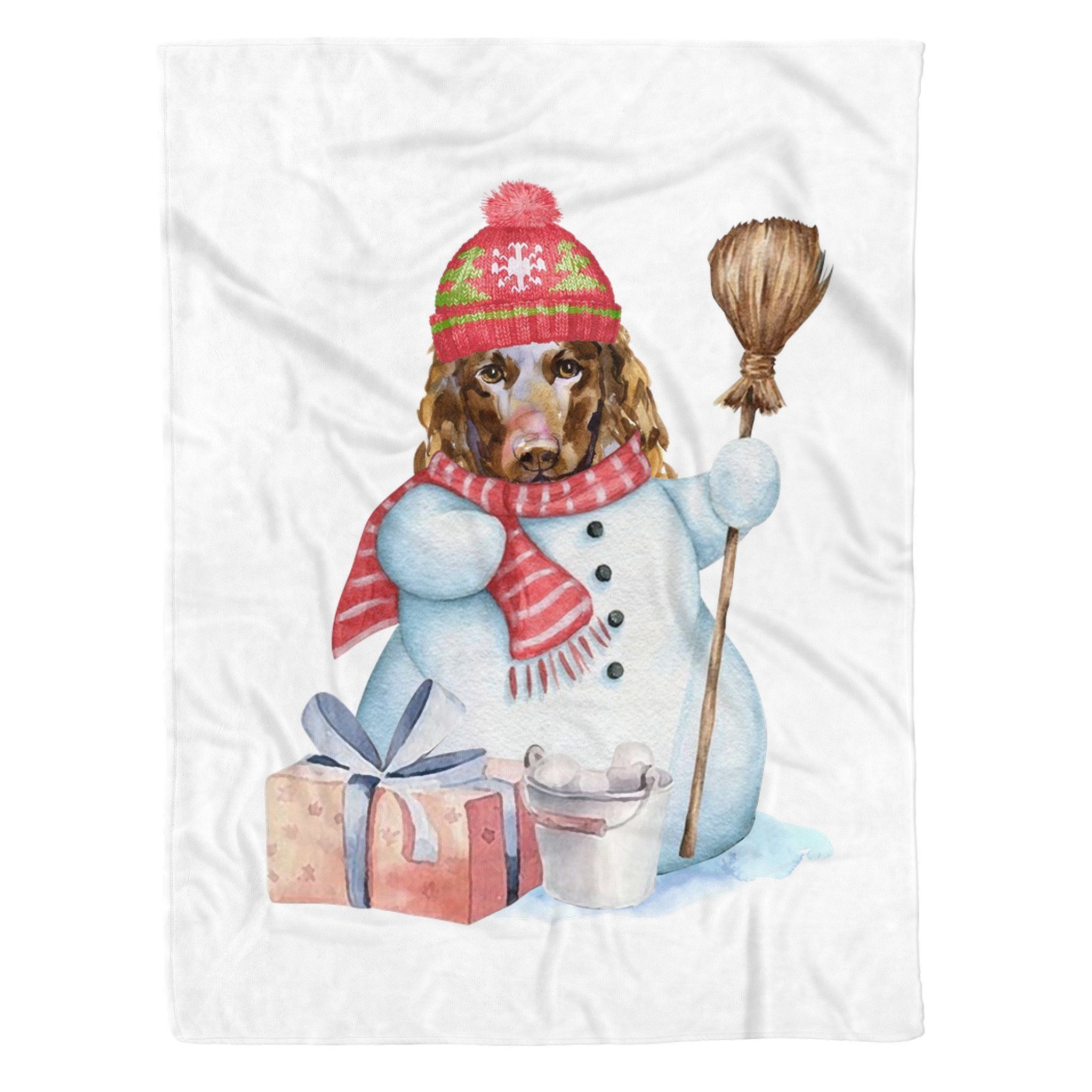 Field Spaniel Snowman Christmas Sherpa Fleece Blanket