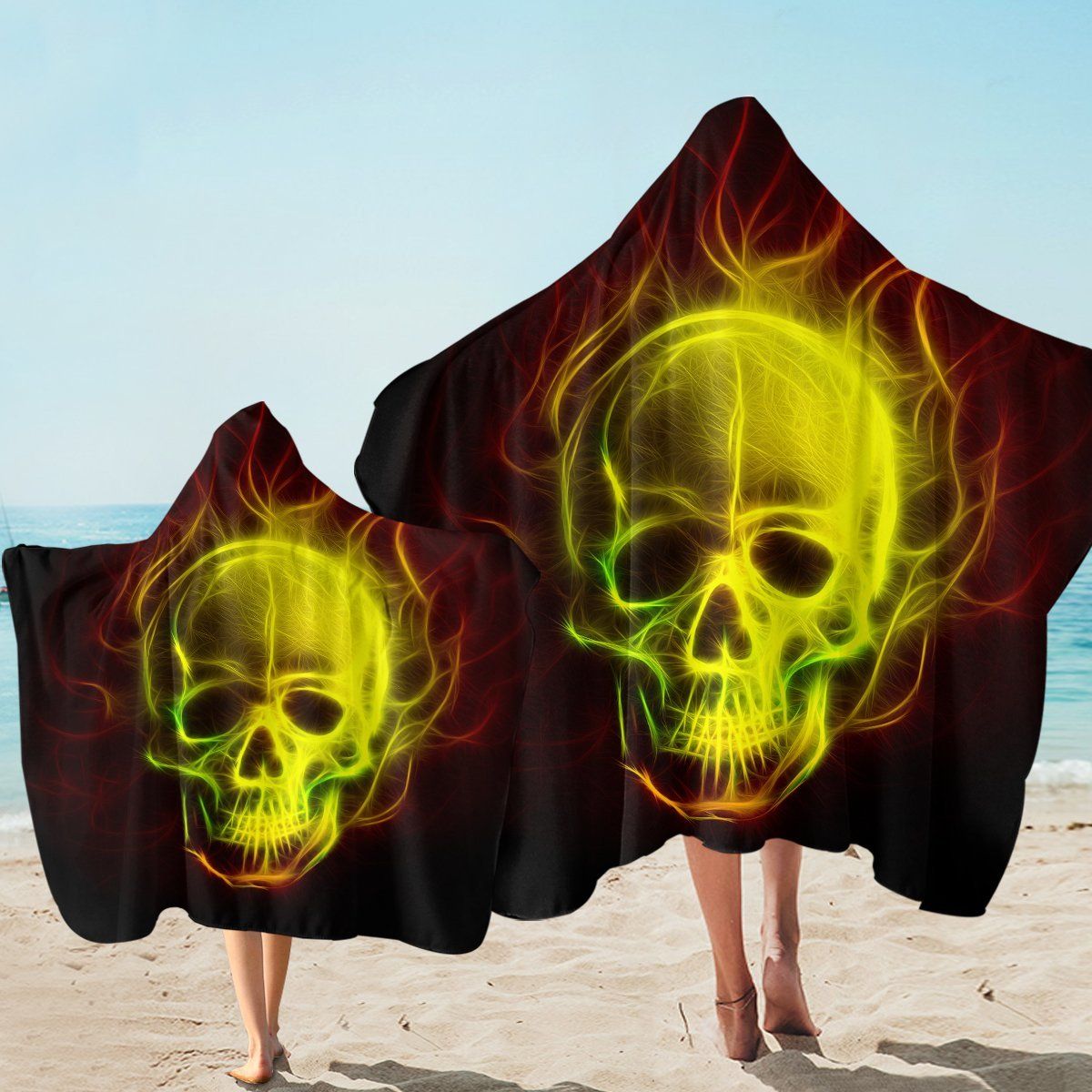 Fiery Skull Digital Art Printed Hooded Towel