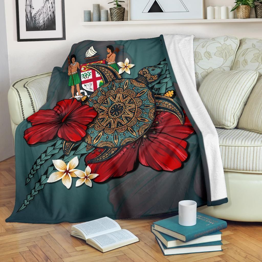 Fiji Blue Turtle Tribal Sherpa Fleece Blanket