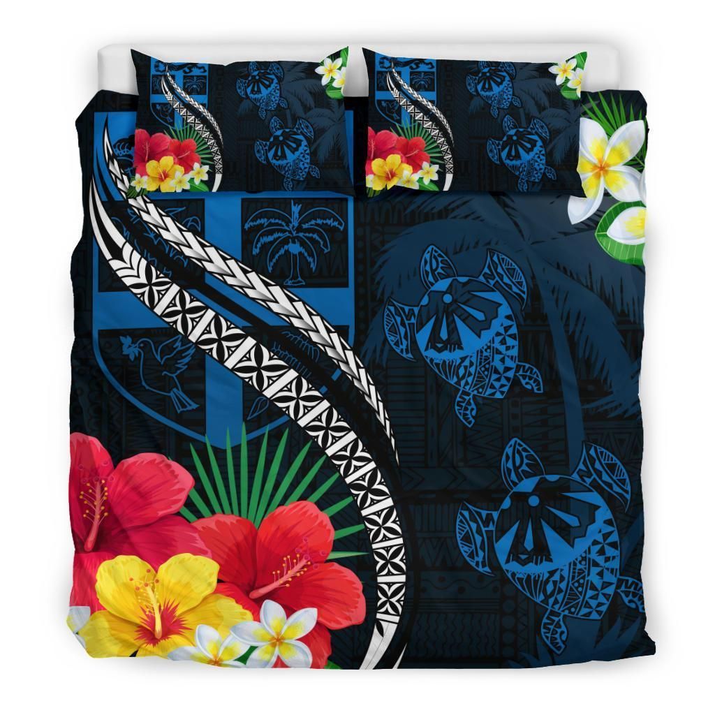 Fiji Turtle Hibiscus Coat Of Arm Blue Bedding Set