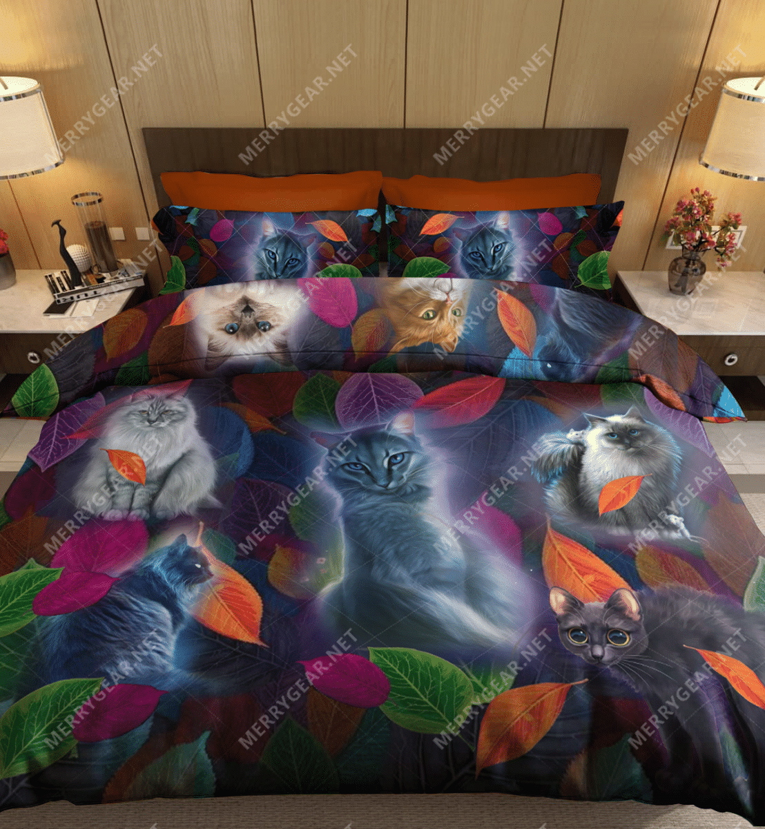 Finding Cats On Forest Leaf Bedding Set
