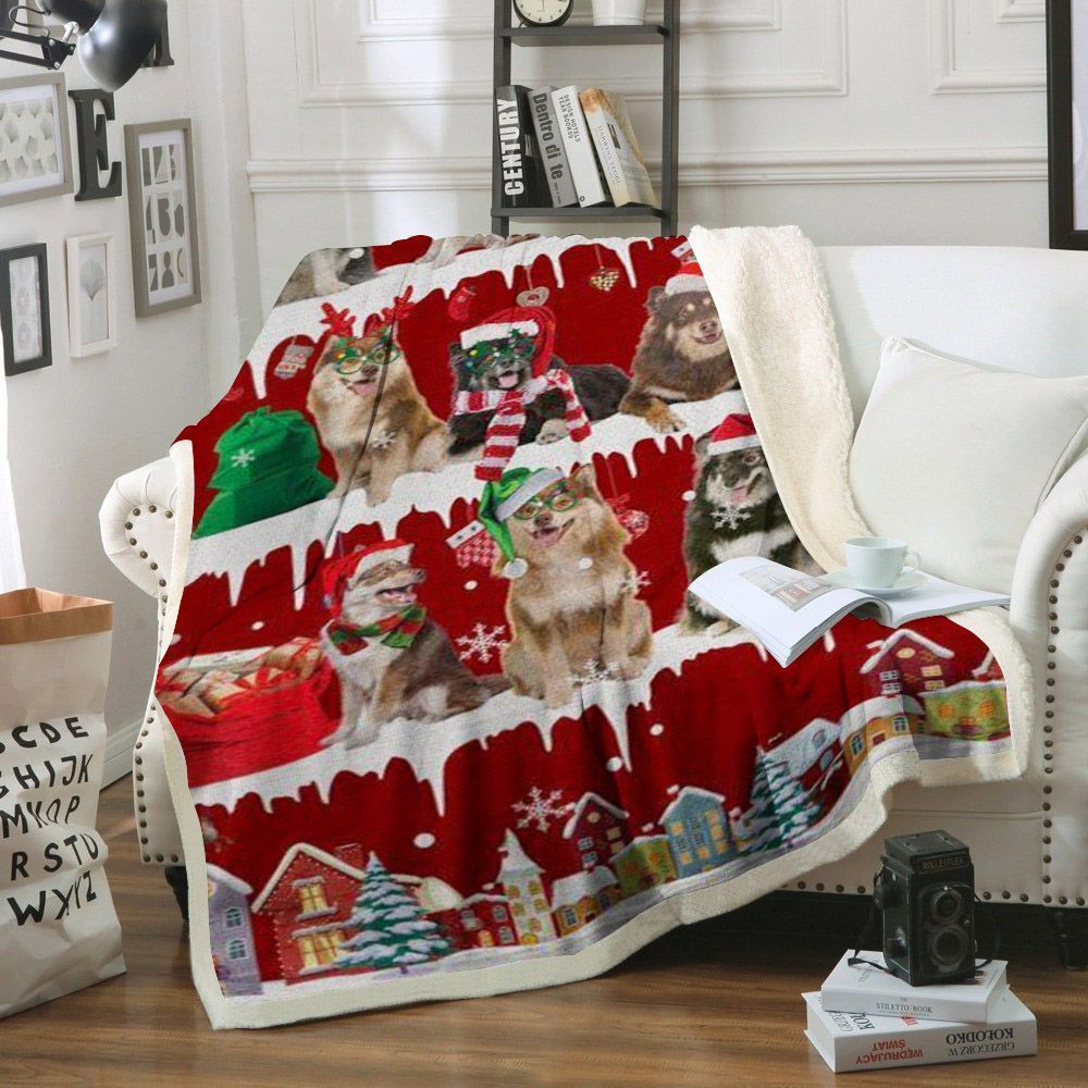 Finnish Lapphund Snow Christmas Sherpa Fleece Blanket