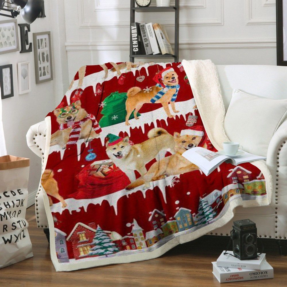Finnish Spitz Snow Christmas Sherpa Fleece Blanket