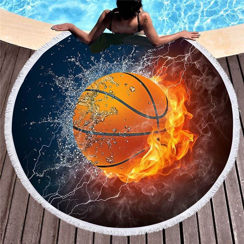 Fire And Water Basketball 3d Printed Round Beach Towel