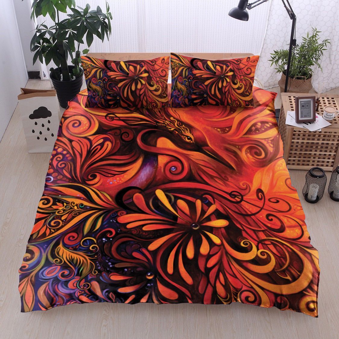 Fire Bird And Flower  Bedding Set