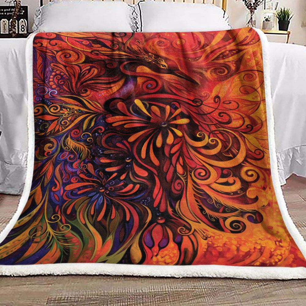 Fire Bird And Flower Sherpa Fleece Blanket