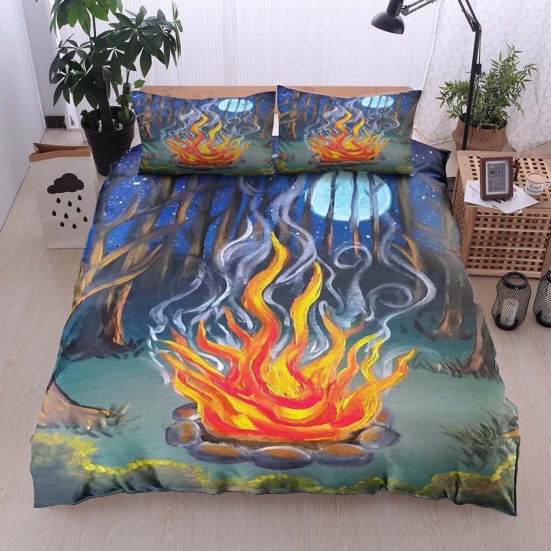 Fire Camp Twin Queen King Cotton Bed Sheets Spread Comforter Bedding Set