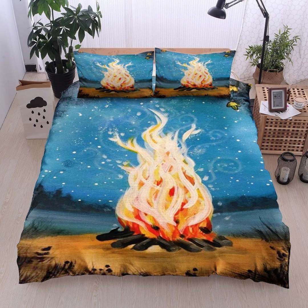 Fire Camp Twin Queen King Cotton Bed Sheets Spread Comforter Bedding Set