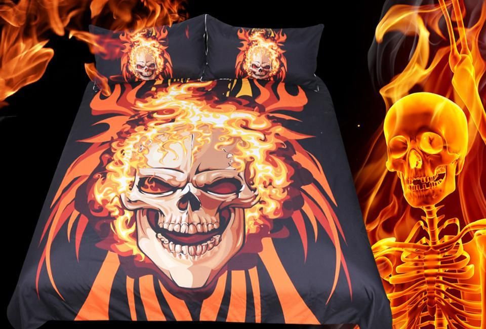 Fire Flame Angry Skull Bedding Set
