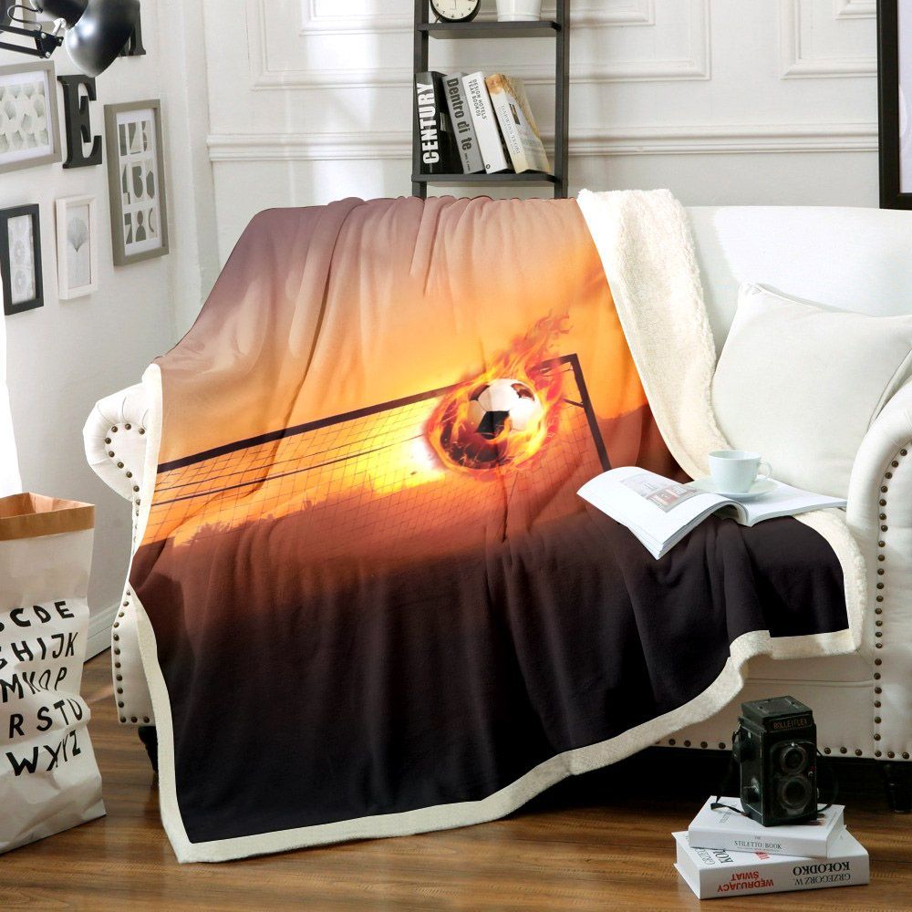Fire Football Soccer Sherpa Fleece Blanket