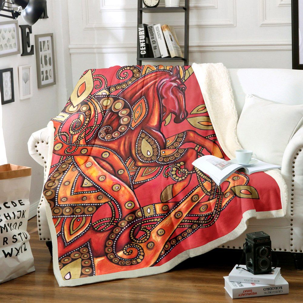 Fire Horse Sherpa Fleece Blanket