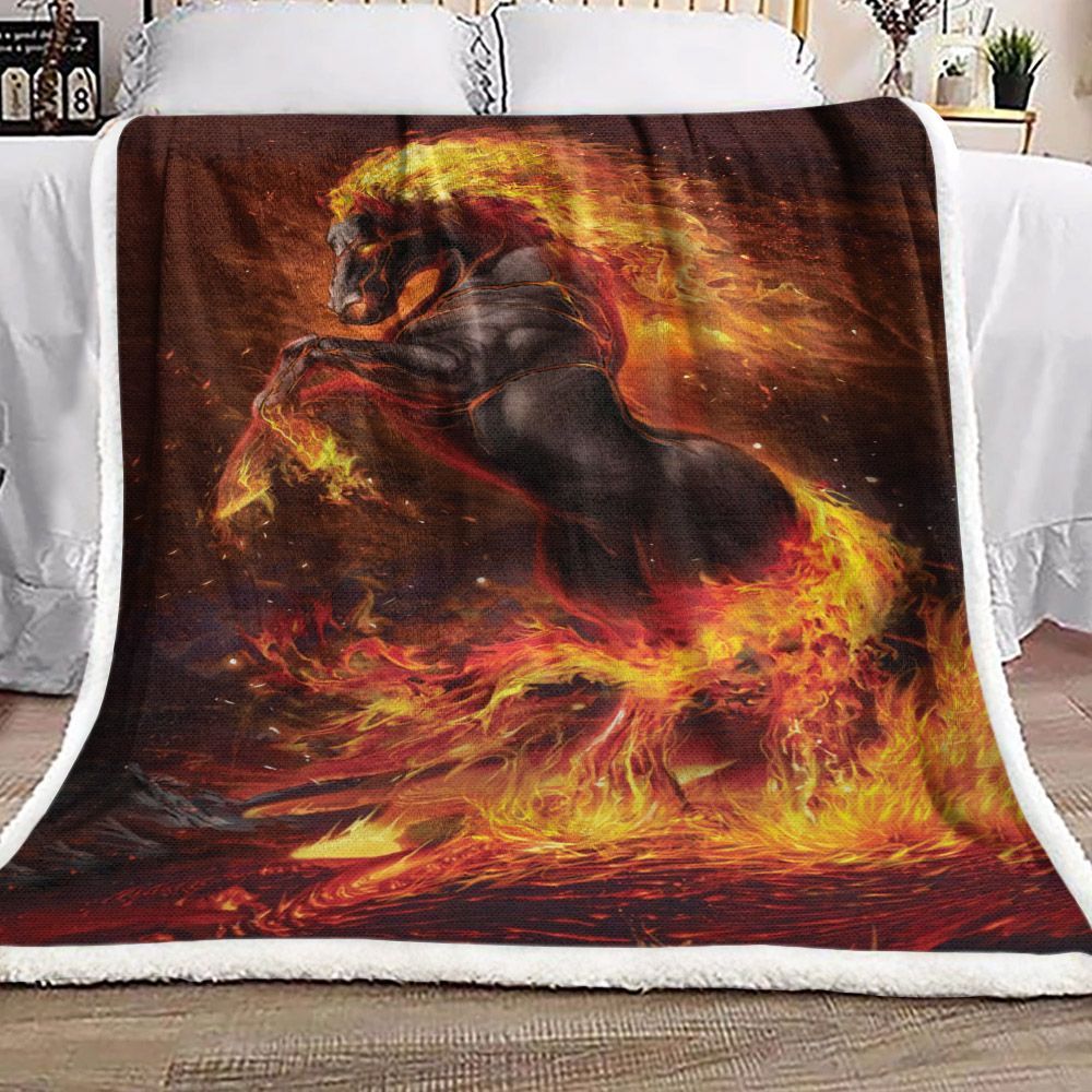 Fire Horse Sherpa Fleece Blanket