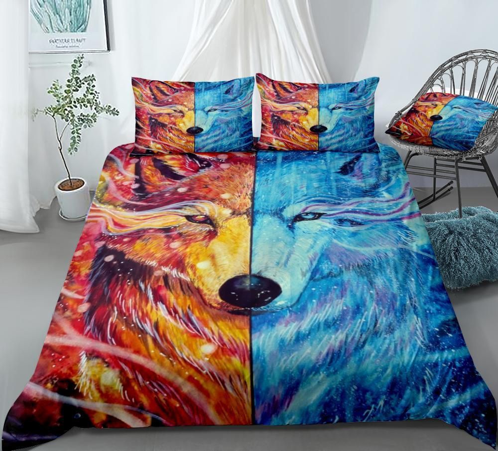 Fire Ice Wolf Bedding Set
