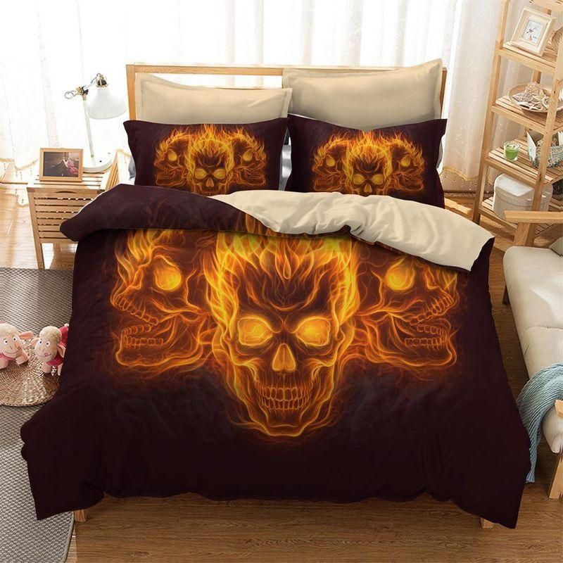 Fire Of Death Angry Skeleton Print  Bedding Set