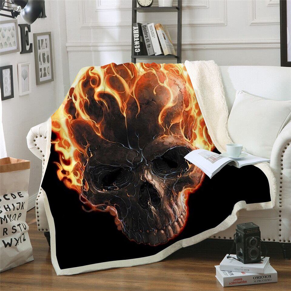 Fire Skull Sherpa Fleece Blanket