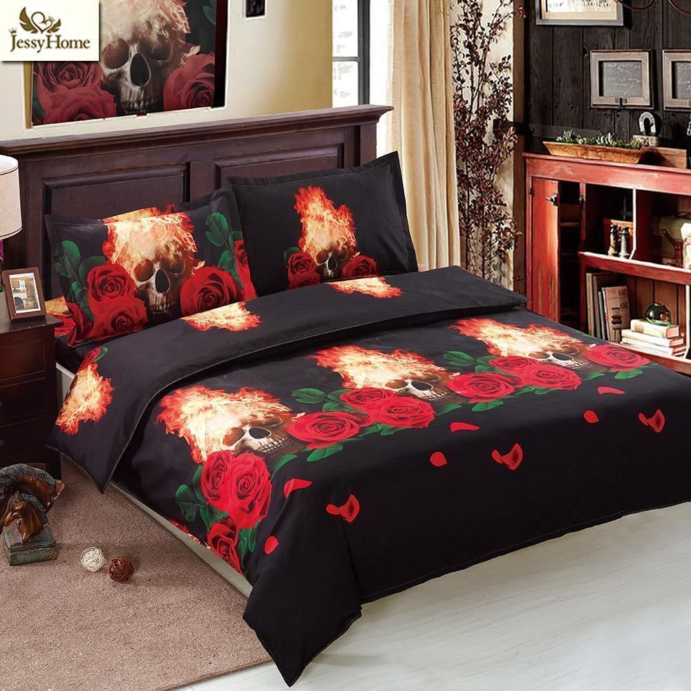 Fire Skull With Rose Bedding Set