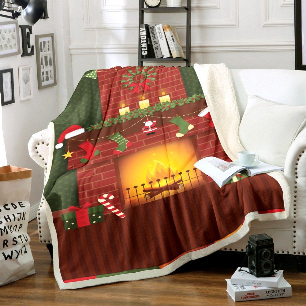 Fire Stove Christmas Sherpa Fleece Blanket