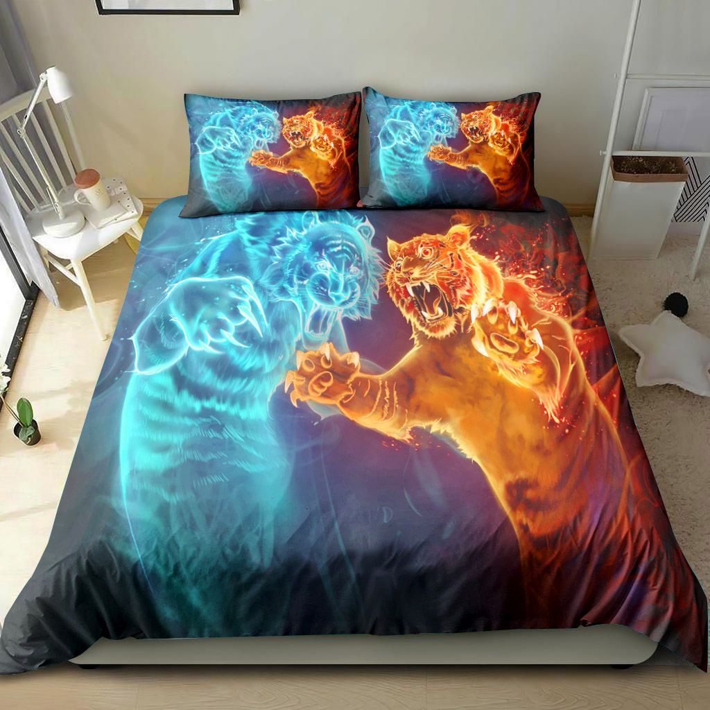 Fire Tiger And Ice Tiger Fighting Bedding Set