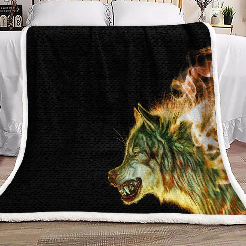 Fire Wolf Sherpa Fleece Blanket