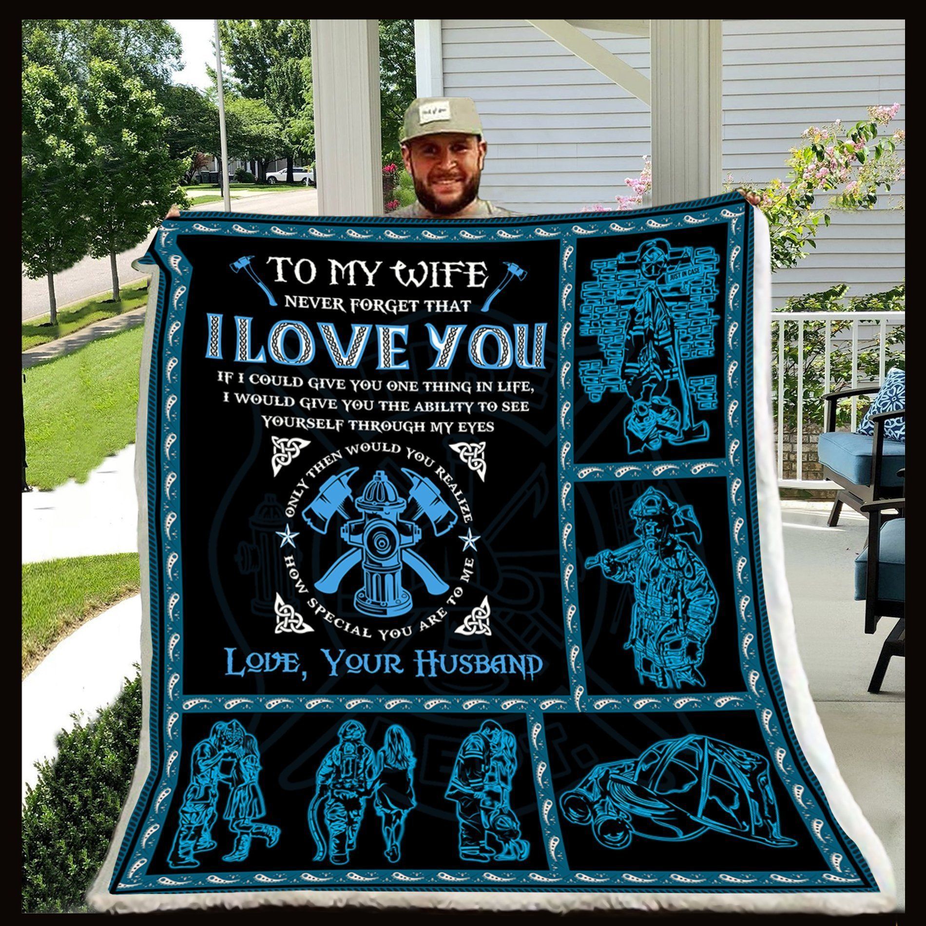Firefighter Blanket Husband To Wife Sherpa Fleece Blanket