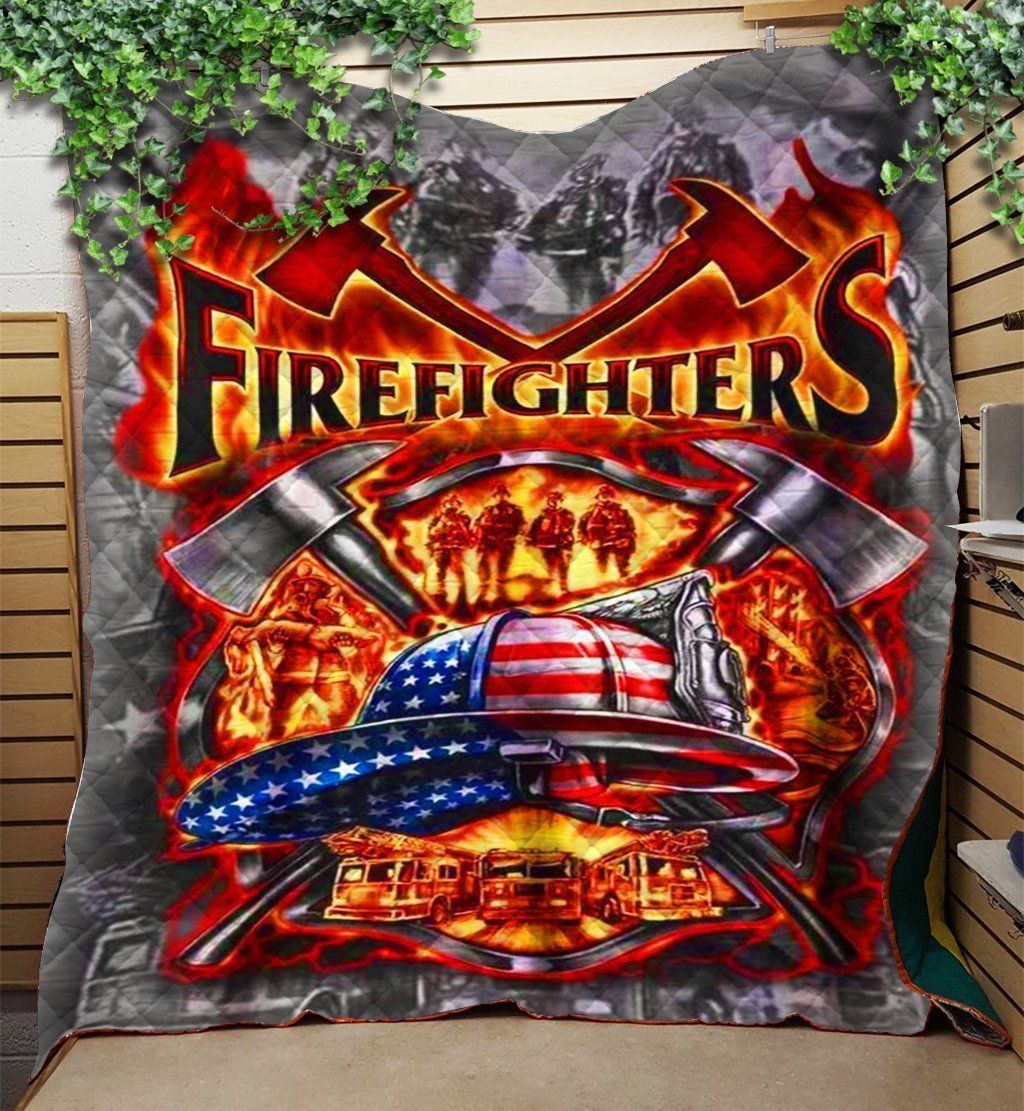 Firefighter Burning American Flag Hat Quilt Blanket